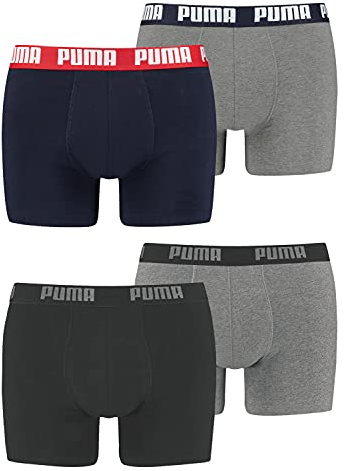 PUMA Herren Boxershorts Unterhosen 4er Pack, Wäschegröße:M, Artikel:-691 Dark Grey Melange/Black + 036 Blue/Grey Melange