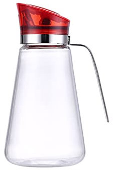 KUCOCOSNEH Bottiglia di Olio Olio Lattine Dispenser Olio Versatore Antiscivolo Vetro Trasparente Auto Flip No Drip Rosso 500ml
