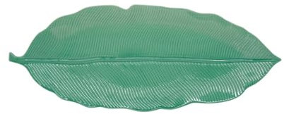 COFFRET PLAT A SERVIR 39X16CM FORME FEUILLE BANANIER EN PORCELAINE VERT CLAIR