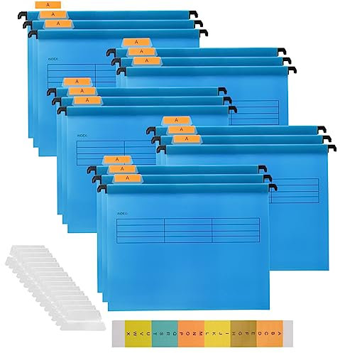 Hiziwimi 15 Stück Blau PVC-Aktenschrank A4 Hängeregistraturen mit Tabs und Einsätzen für Büro, Schule, Schreibtisch, Aktenaufbewahrung (Blau)