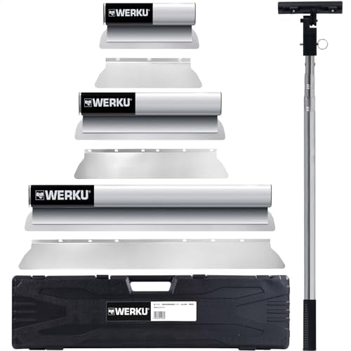 Werku WK602540, Set Spatole Intonacatura Manico Estensibile, Qualità Professionale, Lunghezza 300-500-800 mm, Include Valigetta, Manico Estensibile e Testa Supporto