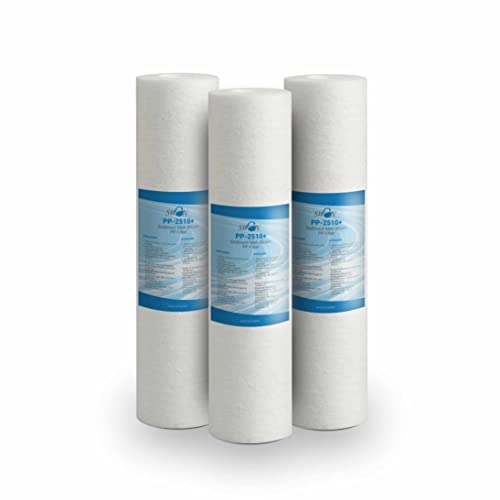 Bellerofonte Filtro Sedimenti 10 Pollici 25 Micron. Elimina Sabbia, Fango, Particelle di ruggine e impurità sospese fino a 25 Micron in Polipropilene 3 pezzi