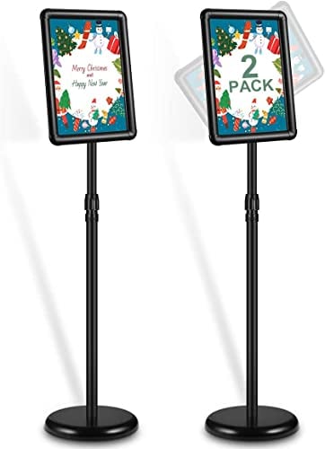Lot de 2 Supports Pour Affiches A4, Porte-affiche en aluminium, Support pour Affiche, Panneau d'affichage, Présentoirs, Enseigne de Piédestal Réglable, Présentoir Publicitaire Remplaçable (Noir)