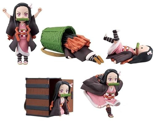 REOZIGN Demon Slayer Figur - 5 Stück Mini Nezuko Kamado 3-5 cm Süße Kniende Statue - Cartoon PVC Modell Sammlerstück Spielzeug für Anime Fans