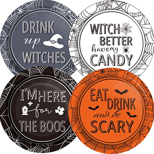 Halloween Party Paper Plates Supplies 7 Disposable Witch Party Dessert Plates Tableware Set Decorations for Birthday Funny Halloween Spooky Party Get-Together