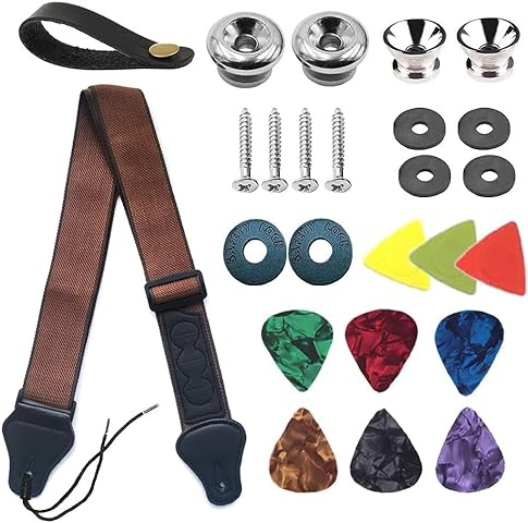 BetterJonny Gitarrengurt, Baumwolle Verstellbarer Gitarre Schultergurt Gitarrenband Guitar Strap mit Lederenden Gurtschlösser Gitarrenhals Gurt für E-Gitarre Westerngitarre Akustikgitarre Bass Braun