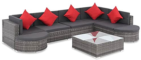 Gecheer 8-TLG. Gartenlounge Set Polyrattan, Gartenmöbel Lounge Sofa, Terrassensofa Rattan, Loungemöbel Polyrattan, Balkonlounge Set Rattan, Polyrattan Gartensofa mit Auflagen Grau