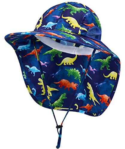 WAWSAM Jungen Sonnenhut Verstellbarer Kinder Sonnenhut Dinosaurier Baby Sonnenhut Leicht Kinder Strohhut Dinosaurier Strandhut für Campingangeln im Freien… (Dunkelblau)