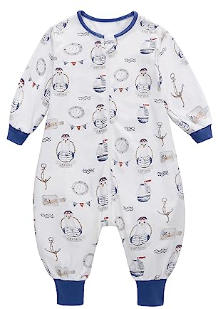 LAT Baby Schlafsack Sommer mit Füßen 0.5 Tog Schlafsack mit Beinen und Armen Kinder Sommerschlafsack für Jungen und Mädchen,Seevogel, 1-2 Jahre