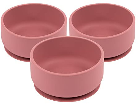 Tiny Dining Baby Bowl with Suction Cup - Dusty Rose - Pack of 3 - Non-Slip Silicone Toddler Weaning Bowl Feeding for Baby, Toddler, Kids