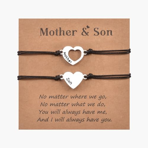 MANVEN Mutter Sohn Armband Geschenk für Mutter und Sohn Geburtstagsgeschenk für Mutter Herz Armband für Damen Jungen Passende Armbänder Set 2 Mama und mir Schmuck
