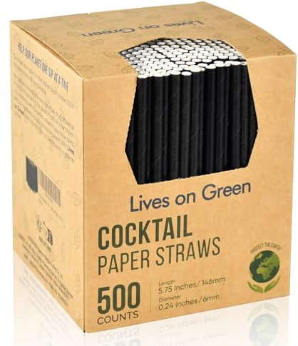 Lot de 500 pailles à cocktail jetables et agitateurs en papier noir respectueux de l'environnement - 14,6 x 0,6 cm - Pour la maison, les bars et les restaurants