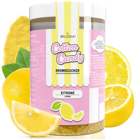 Belissia Aroma Zucker - Zitrone - 250g Aromatisierter Zucker für Zuckerwatte, Backen, Desserts, Slush & mehr - Farbig, Intensiv, Vielseitig