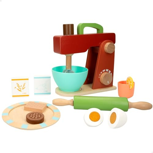 WOOMAX, Batidora de Madera Juguete, 11 Accesorios, Electrodoméstico de Juguete, Máquina para amasar, Complementos Cocina, Juegos educativos, Juguetes niños 2 años, Regalos cumpleaños niños (47600)