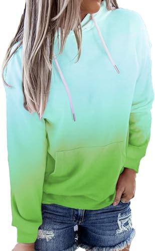 HVEPUO Sudadera con capucha batik para mujer con estampado Kawaii, degradado, azul verde, M