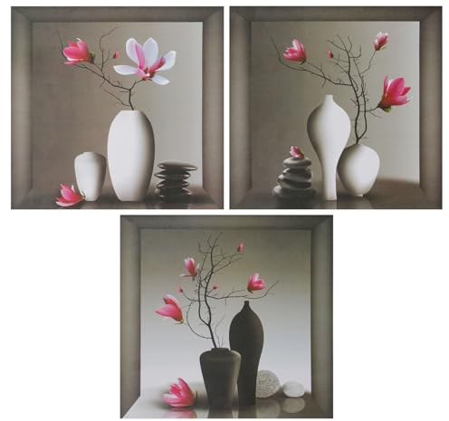 UTMACH 3 Stück 3D Wandaufkleber Vase Wandtattoo für Wohnzimmer Vasen Wandsticker für Wohnzimmer Wandbilder Pflanze mit Vase Vasen mit Blumen Wandtattoo für Schlafzimmer Büro Küche Wanddeko