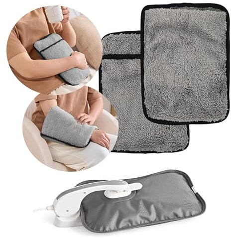 Lambswool Fleece Electric Rechargeable Hot Water Bottle | Bed Hand Warmer Massaging Heat Pad |Auto-Shut Off Function Over-Heat Protection & No Refill | Soft & Cosy Heated Water Bag | Natural Grey