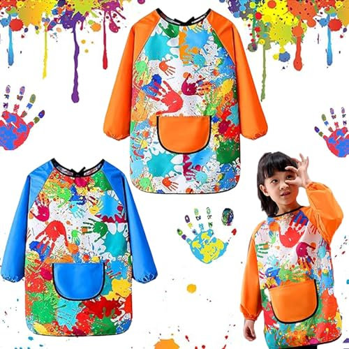 Bbborvox 2 Pcs Kids Painting Apron Kids Art Aprons Waterproofs Kids Kids Apron Painting Apron Toddler Smock for Painting Waterproof Apron Kids Play Aprons for Painting Craft School Daily Activities