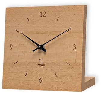 Natuhr Tischuhr Eiche Buche Holz - Knick - Massivholz Design 17,5 x 17,5 cm (Funk-Uhrwerk, Buche geölt)