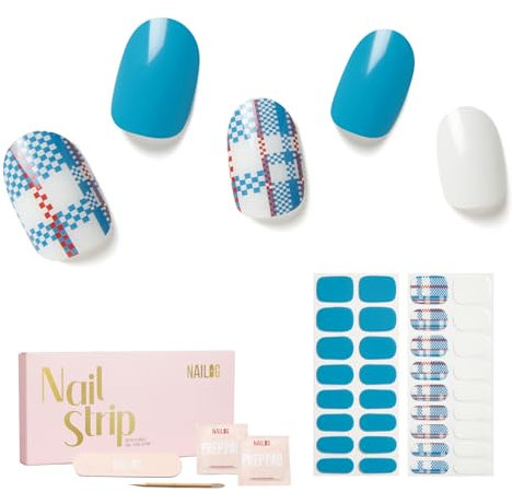 NAILOG Autocollant Ongle Gel UV - 34Pcs Stickers Ongles - Faux Ongles en Gel UV Semi Durci, Extra long 14 jours brillante et durable French Nail Art, Cadeau Anniversaire Femme,