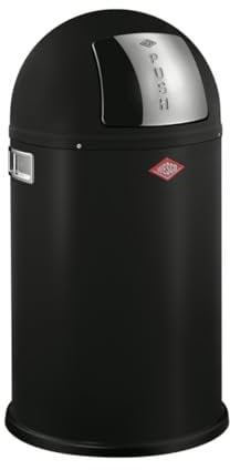 Wesco Pushboy junior Mülleimer in der Farbe mattschwarz, pulverbeschichtetes Stahlblech, 22 Liter Volumen, große Edelstahlklappe, herausnehmbarer Innenbehälter