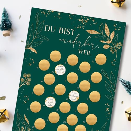 Adventskalender zum Rubbeln I DIY Adventskalender mit Rubbelfeldern I Rubbellos Adventskalender I Adventskalender selbst gestalten & freirubbeln I für Frauen, Männer (Wunderbar grün)
