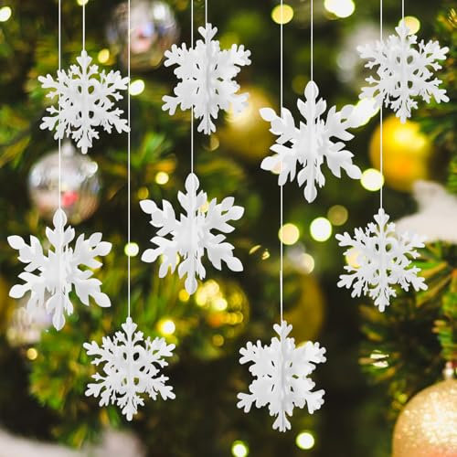 Andibro 18 Stücke Weihnachten 3D Schneeflocken Deko,3 Stile Weiß Weihnachtsbaumschmuck Hängende Schneeflocke Christbaumschmuck Papier Schneeflocken Anhänger für Zuhause Weihnachtsfeiertag Party Winte