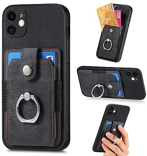 Riccase for iPhone 12 Case with Card Holder, Protective Wallet Case Kickstand Matte PU Leather Flip Magnetic Closure Shockproof Silicone Bumper Case for iPhone 12, Black