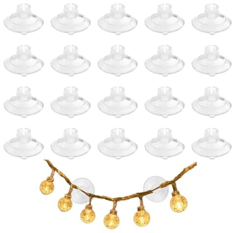 Mini Suction Cups for Fairy Lights, 20 Pack 30mm Clear Suckers Slotted Vacuum Suction Cup Hooks Rope Light Caddy for Window Glass Wall and Door Hanging Festival Light Strings and Party Decorations