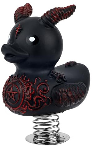 Dunkle Gummiente, 5,7cm Hoch Neuartiges Gotische Gummienten mit Feder Einzigartige Dunkle Gummienten Lustige Punk-Enten Perfektes Entchen Badespielzeug und Geschenk Autodekor(Satan-Ente)
