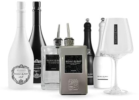 SCAVI & RAY Gusto Grande Salz- und Pfeffermühlen + Essig und Öl Menagen + Tiziana Weingläser 6er Set + XXL Salz- und Pfeffermühlen [Spar-Paket]