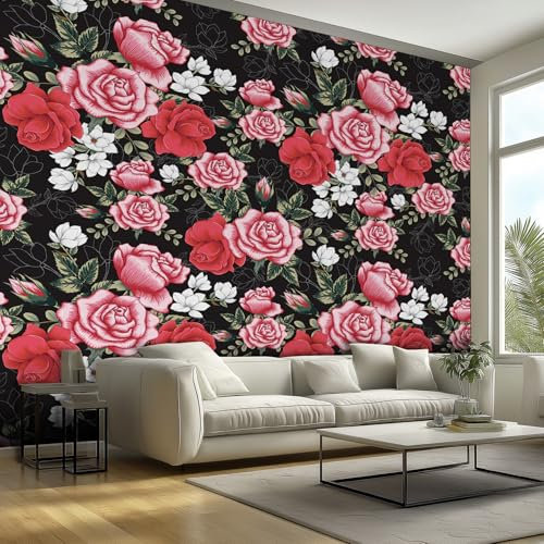 Rose Floral Mural Wallpaper, Red Flower Wall Murals, for Bedrooms, WallMural Art Decor 200cmx140cm, Wall Decoration Paper Poster