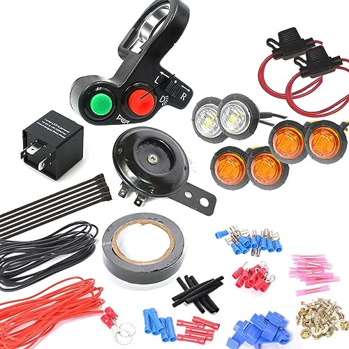 Aputoxz Auto Universal ATV UTV SXS Blinker Horn Kit Straßenzulassung Kit Lenker Daumenschalter mit LED-Leuchten Blinkrelais Blinker Harness System (Kit N)