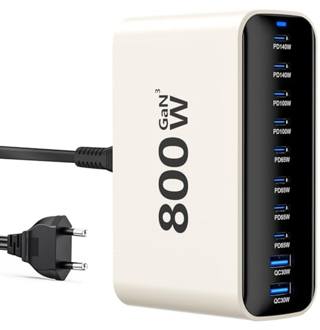 800W USB C Ladegerät,GaN 10 Ports USB Ladegerät Mehrfach, Laptop Adapter USB Stecker Schnellladegerät,PD-Netzteil kompatibel mit MacBook Pro/Air/Dell/iPhone/Galaxy/Laptop/Tablet/Mobile