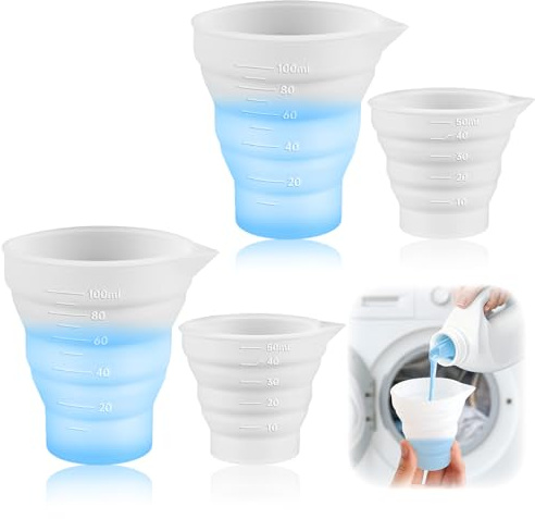 Dosing Ball for Liquid Detergent, 4 Pcs Laundry Washing Liquid Dispenser with Scale Foldable Silicone Measuring Cups Reusable Laundry Liquid Dosing Measuring Cups for home Baking Labs Etc