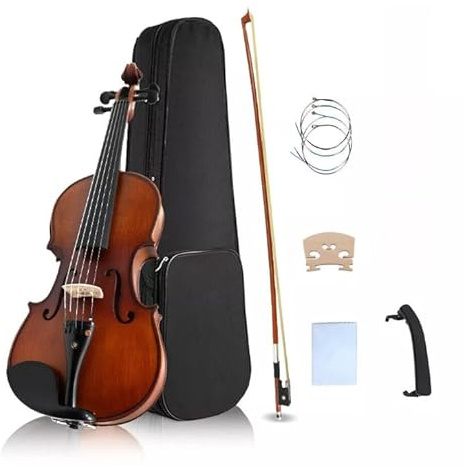 MJMLUCK Violine 4/4 in voller Größe für Erwachsene, 5-saitiges Akustik-Geigen-Set für Anfänger mit Koffer, Bogen aus massivem Ahorn-Fichtenholz (EIN Feinstimmer, 5 Saiten)