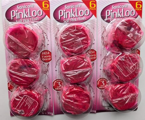 Sanicare PinkLoo Toilet Cistern Blocks, 18 Blocks, 3 x 6 Pack | Soft pink toilet blocks, 38g each, freshen with every flush and help prevent limescale