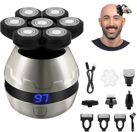 LOPHE Glatzen Rasierer Herren, 5 in 1 Kopfrasierer IPX6 Wasserdichter, Glatze Kopf Rasierer mit 7D Magnetische, 10000 RPM Glatzenrasierer mit Führungskamm, Nasenhaarschneider, Haarschneider