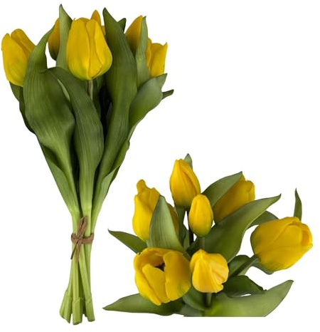 G.blümt Tulpen künstlich, Tulpenstrauß Real Touch wie echt, Kunstblumen Tulpenbund 7 Stück (Sunny Yellow)