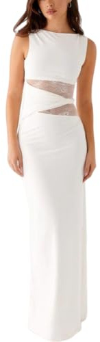 AOWVUTS Abito Lungo Donna Maxi Vestito Sexy Senza Maniche Aderente Abito Elegante in Pizzo Floreale Patchwork Abiti da Festa Bodycon con Scollo Rotondo per Discoteca Cocktail Nozze Club Cerimonia