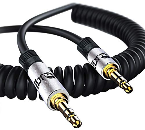 Spiral Aux Cable 0.5M 3.5mm Stereo Premium Auxiliary Audio Coiled Cable - for Beats Headphones Apple iPod iPhone iPad Samsung LG Smartphone MP3 Player Home/Car etc - IBRA Silver