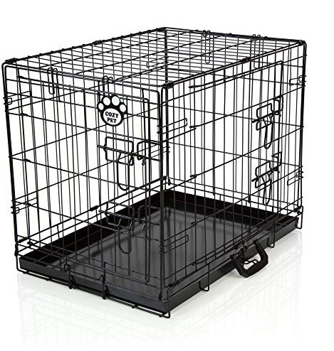 Cozy Pet Metal Tray Dog Cage 24 Puppy Crate in Black with Easy-to-Clean Removable Metal Tray and 2 Lockable Doors Model DC24B