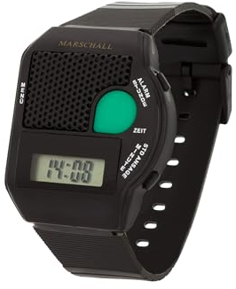 Marschall Deutsch sprechende Armbanduhr mit großem, grünem Sprachknopf I 1101 I Schwarz I Stündliche Zeitansage I Wecker I Perfekt für Senioren, Blinde und Demenzkranke