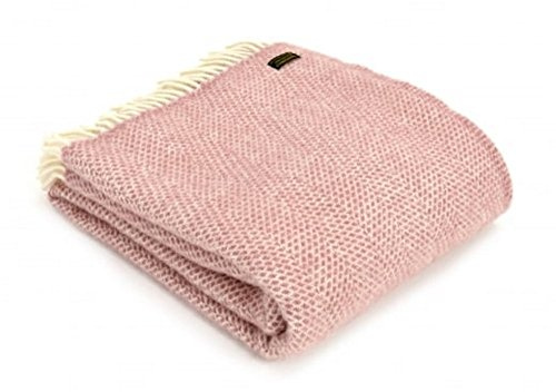 Tweedmill Textiles 100% Pure Wool Blanket Beehive Throw Design in Dusky Pink Made in UK