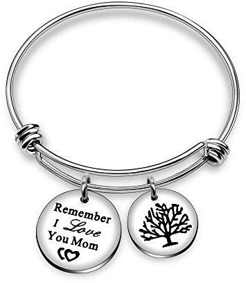AGR8T Bracciale rigido con doppio ciondolo, con albero della vita e scritta Remember I Love You Mom, ideale come regalo per la festa della mamma