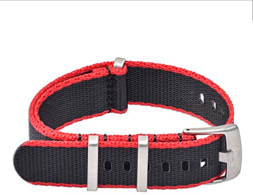 VINBAND NBAND Unisex ZULU Nylon Uhrenarmband mit Edelstahl Silberne Schnalle 22mm Schwarz Rot