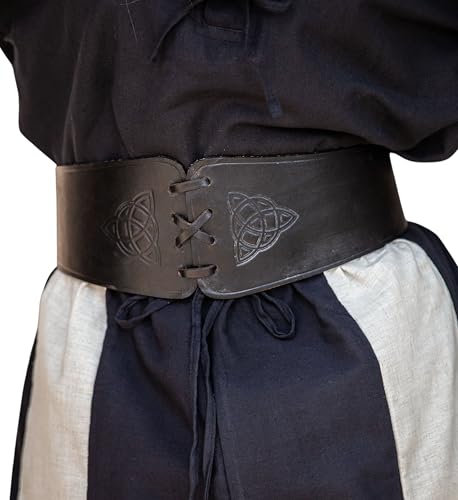 Leonardo Carbone® Mittelalter Miedergürtel Alana mit Triquetra - Ledergürtel Damen, Mittelalter Kleidung Damen, LARP, Karneval, Cosplay, Wikinger Hobbit Kostüme, Karneval - 100% Echtleder Schwarz