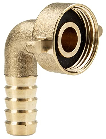tecuro Schlauchverschraubung mit 3/4 Zoll ÜWM x 90° Tülle Ø 10 mm, Messing blank