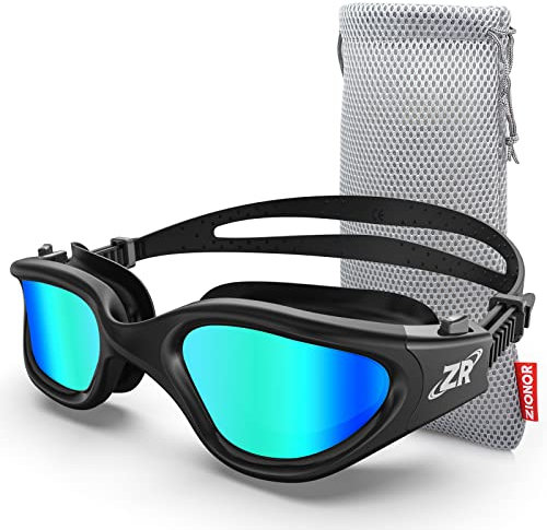 ZIONOR Gafas de natación polarizadas para hombre y mujer [actualización], gafas de natación G1 con lente espejo/humo, protección UV, antiniebla, ajustable, correa cómoda, gafas de natación