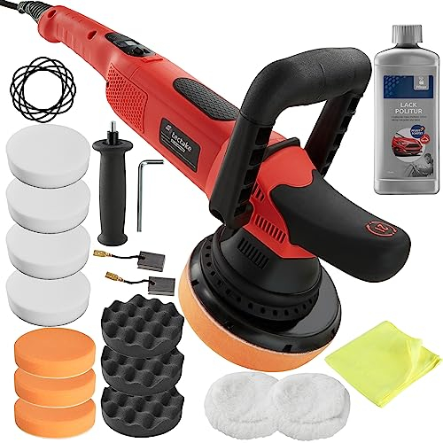 tectake® Lustreuse Polisseuse voiture & moto Machine à polir polisseuse rectifieuse excentrique 16 pcs. avec polish 810 Watt Rayure voiture carrosserie Kit polissage voiture Kit nettoyage voiture